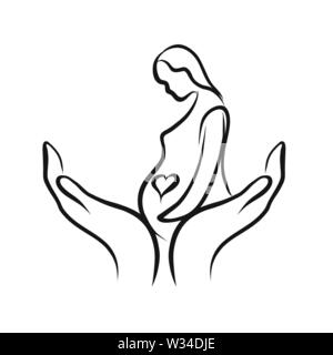 Midwife sign icon with hands. Hand-drawn logo symbol for t-shirt prints and online marketing. Stock Vector