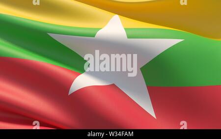 3d illustration flag of Myanmar. Myanmar high resolution flag isolated ...