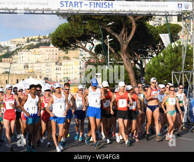 Naples, Italy. 12th July, 2019. Athletes compete during the final match of Men's and Women's 20km Walk at the 30th Summer Universiade in Naples, Italy, July 12, 2019. Credit: Kong Hui/Xinhua/Alamy Live News Stock Photo