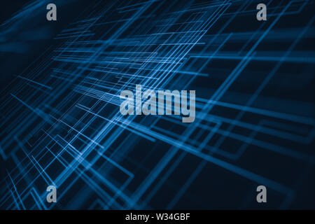 Glowing big data lines and technological background, 3d rendering. Computer digital background. Stock Photo