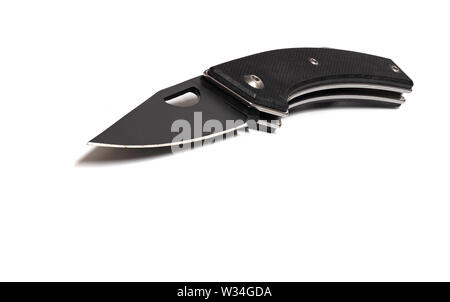 Closeup Folding Knife Isolated on White Background Stock Photo