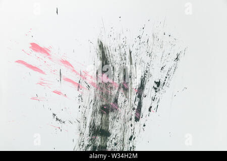 Modern abstract art, pink and black spots on a white background Stock Photo