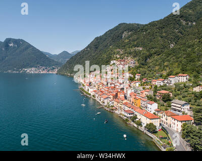 Village of Colonno, lake of Como - Italy. Aerial view Stock Photo