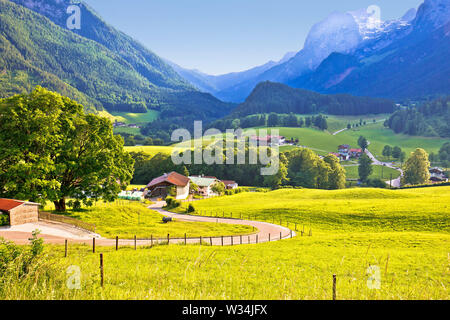 Ramsau valley in Berchtesgaden Alpine region landscape view, Bavaria region of Germany Stock Photo