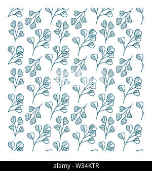 Teal eucalyptus plant twigs botanical illustration, floral seamless pattern - illustration of silverdollar eucalyptus tree branches and curled twigs o Stock Photo