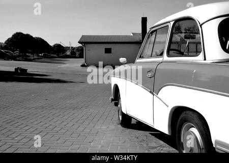 Passenger car Trabant on the roadside Stock Photo