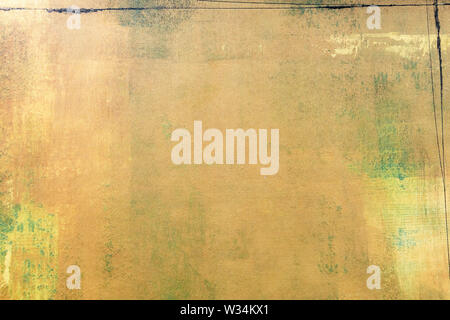 Graphic resource, wall ocher yellow and gray-green color stained with rust grunge style Stock Photo