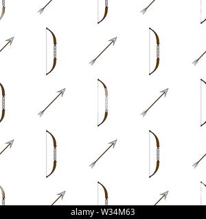Seamless pattern with bow weapon and arrows on white background. Vector illustration for design, web, wrapping paper, fabric, wallpaper. Stock Vector