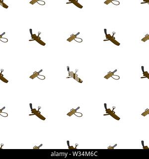 Seamless pattern with sword and gun in case on white background. Medieval weapon. Adventure items. Cartoon style. Vector illustration for design, web, Stock Vector
