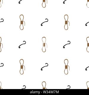 Seamless pattern with rope and hook on white background. Vector illustration for design, web, wrapping paper, fabric, wallpaper. Stock Vector