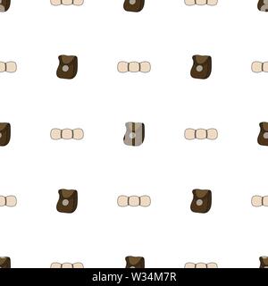 Seamless pattern with sleeping bag and leather bag on white background. Camping equipment. Vector illustration for design, web, wrapping paper, fabric Stock Vector