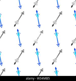 Seamless pattern with abstract magic arrows on white background. Wizard skills. Vector illustration for design, web, wrapping paper, fabric, wallpaper Stock Vector