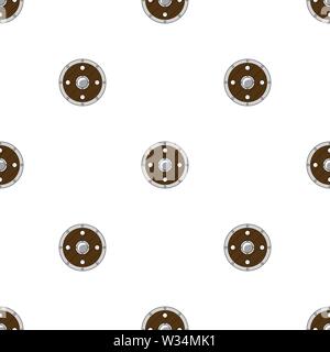 Seamless pattern with circle shields on white background. Knight equipment. Adventure items. Cartoon style. Vector illustration for design, web, wrapp Stock Vector