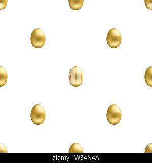 Seamless pattern with realistic golden egg on white background. Easter egg. Vector illustration for design, web, wrapping paper, fabric, wallpaper. Stock Vector