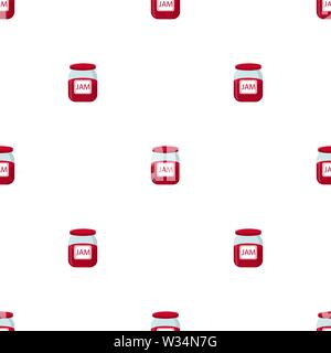 Seamless pattern with jam jar on white backgroud. Natural healthy food production. Vector illustration for design, web, wrapping paper, fabric. Stock Vector