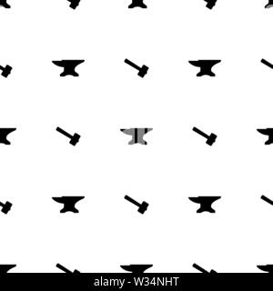 Seamless pattern with silhouette icons of hammer and anvil. Blacksmith, repair. Vector illustration for design, web, wrapping paper, fabric, wallpaper Stock Vector