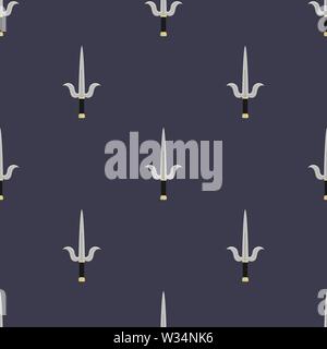 Seamless pattern with sai weapon. Ninja weapon. Samurai equipment. Cartoon style. Vector illustration for design, web, wrapping paper, fabric, wallpap Stock Vector