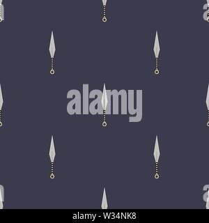 Seamless pattern with kunai throwing knives. Ninja weapon. Samurai equipment. Cartoon style. Vector illustration for design, web, wrapping paper, fabr Stock Vector