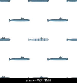 Seamless pattern with detailed submarine. Side view. Warship in flat style. Military ship. Battleship model. Vector illustration for design, web, wrap Stock Vector