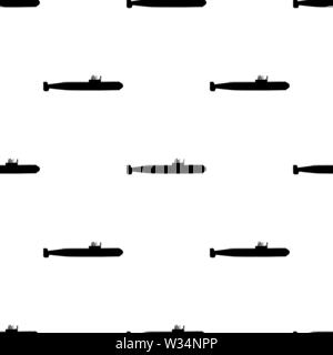 Seamless pattern with silhouette of submarine. Side view. Warship in simple style. Military ship. Battleship model. Vector illustration for design, we Stock Vector