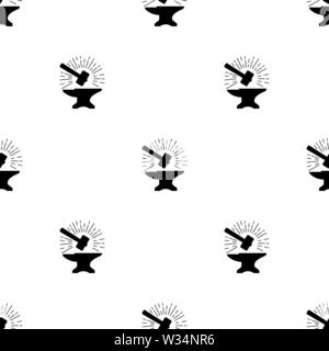 Seamless pattern with silhouette icons of hammer and anvil. Blacksmith, repair. Vector illustration for design, web, wrapping paper, fabric, wallpaper Stock Vector