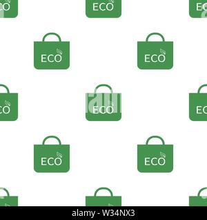 Seamless pattern with eco shopping bag icon. Green ecological sign. Protect planet. Vector illustration for design, web, wrapping paper, fabric, wallp Stock Vector