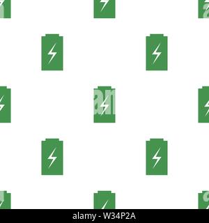 Seamless pattern with battery icon. Green ecological sign. Protect planet. Vector illustration for design, web, wrapping paper, fabric, wallpaper. Stock Vector