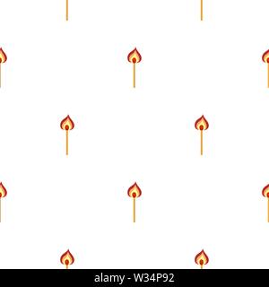 Seamless pattern with burning match on white background. Vector illustration for design, web, wrapping paper, fabric. Stock Vector