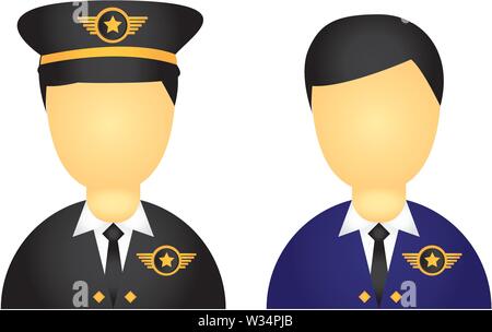 pilot with suit and hat icons isolated over white background vec Stock Vector