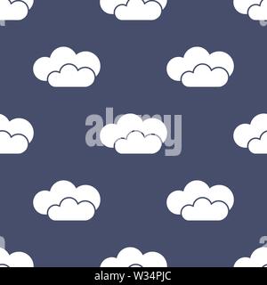 Seamless pattern with white clouds on blue background. Online storage server concept. Vector illustration for design, web, wrapping paper, fabric. Stock Vector