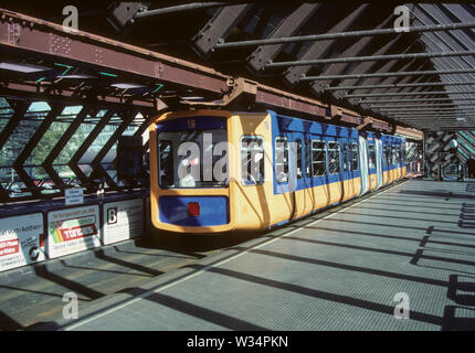 SCHWEBEBAHN in Wuppertal Germany is a suspension railway from 1901.Its the oldest railway with hanging cars in the world. Stock Photo
