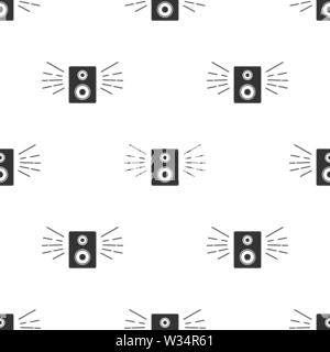 Seamless pattern with black silhouette of music speaker on white background. Simple icon. Holiday decorative elements. Vector illustration for design, Stock Vector