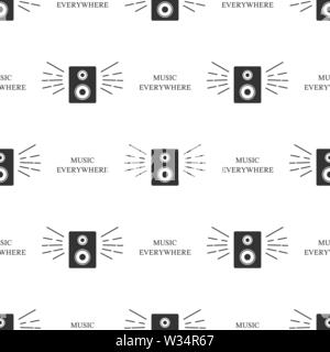 Seamless pattern with black silhouette of music speaker on white background. Simple icon. Holiday decorative elements. Vector illustration for design, Stock Vector