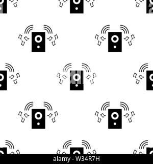 Seamless pattern with black silhouette of music speaker on white background. Simple icon. Holiday decorative elements. Vector illustration for design, Stock Vector