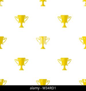 Seamless pattern with winner trophy cup icon. First place. Flat golden trophy isolated on white background. Vector illustration for design, web, wrapp Stock Vector