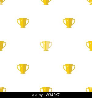 Seamless pattern with winner trophy cup icon. First place. Flat golden trophy isolated on white background. Vector illustration for design, web, wrapp Stock Vector