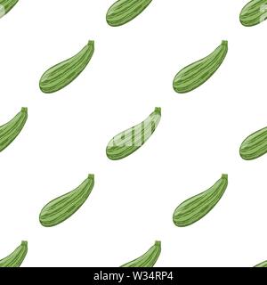 Seamless pattern with fresh zucchini isolated on white background. Organic food. Cartoon style. Vector illustration for design, web, wrapping paper, f Stock Vector