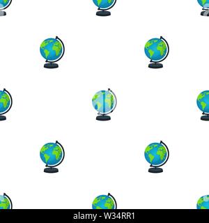 Seamless pattern with earth globe with stand isolated on white background. World map. Earth icon. Vector illustration for design, web, wrapping paper, Stock Vector