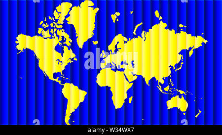 Detailed world map with all countries and subcontinents. Illustration of globe map with geometric shapes pattern imposed. Stock Photo