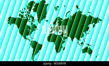 Detailed world map with all countries and subcontinents. Illustration of globe map with geometric shapes pattern imposed. Stock Photo