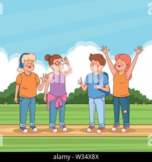Teenagers friends at park cartoons Stock Vector Image & Art - Alamy