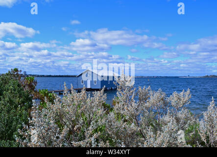 Crawley Edge Boatshed-Blue Boat House, Perth, Australia Stock Photo