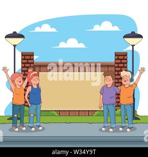 Teenagers friends having fun cartoons Stock Vector