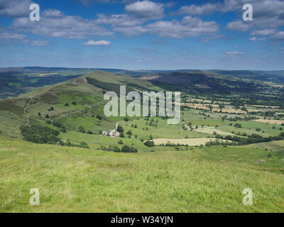 View from Mam Tor over Edale and Hope valleys, Back Tor and Lose Hill, Peak District, UK Stock Photo