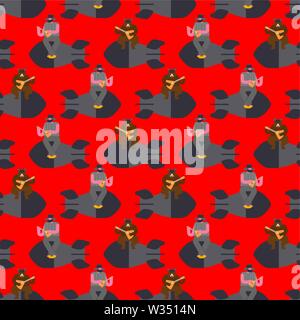 Russian Nuclear weapons background. Russian bear and bomb pattern seamless. Beast and rocket. National texture Stock Vector