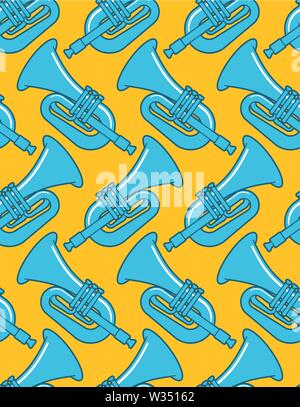 Trumpet pattern seamless. Musical instrument background . Horn vector illustration Stock Vector