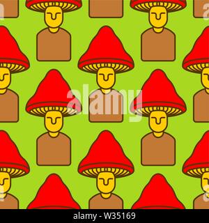 Mushroom man pattern seamless. Amanita Employee background . Vector illustration Stock Vector