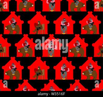 Russian Nuclear weapons background. Russian bear and bomb pattern seamless. Beast and rocket. National texture Stock Vector