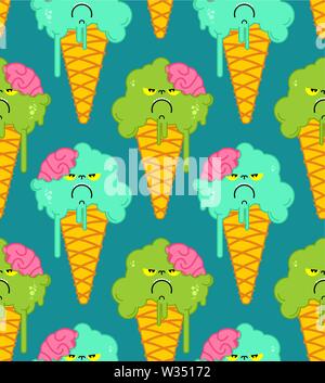 Ice Cream Zombie pattern seamless. Pistachio green Frozen Sweet background. vector texture Stock Vector