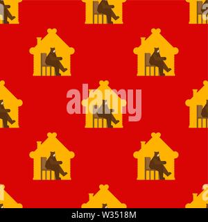 Russian Nuclear weapons background. Russian bear and bomb pattern seamless. Beast and rocket. National texture Stock Vector
